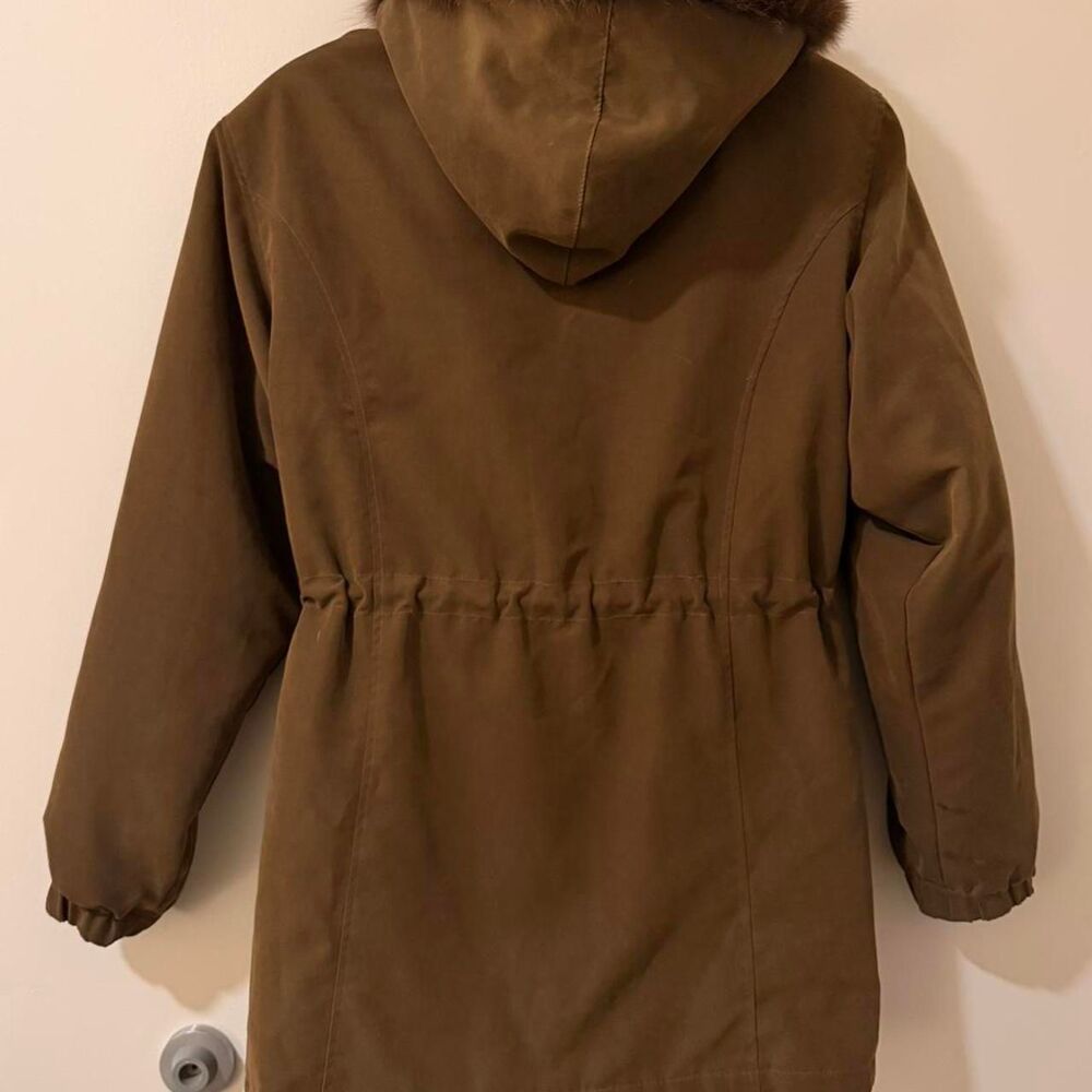 Vintage Damselle New York Brown Fur Hooded Removable Winter Button Up Zip Lined - Picture 2 of 7